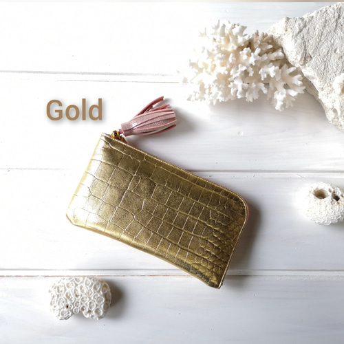 受注生産】キラキラゴールド☆使いやすくてコンパクト☆L字ファスナー