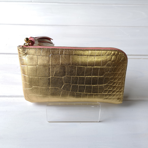 受注生産】キラキラゴールド☆使いやすくてコンパクト☆L字ファスナー