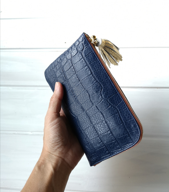 【受注生産】☆使いやすくてコンパクト☆L字ファスナー長財布『coron コロン』azzurroアッズーロ 