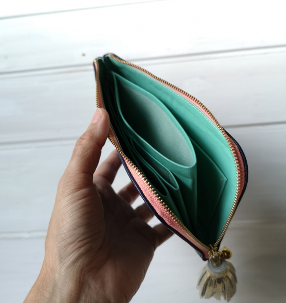 【受注生産】☆使いやすくてコンパクト☆L字ファスナー長財布『coron コロン』azzurroアッズーロ 