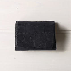 シンプルデザイン三つ折り財布〈PUKA〉ブラッククロコ 4枚目の画像
