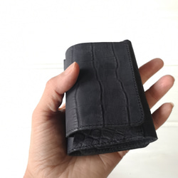 シンプルデザイン三つ折り財布〈PUKA〉ブラッククロコ 5枚目の画像