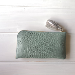 【2025年人気No,4】使い安くてコンパクト☆L字ファスナー長財布『coronコロン』ライトブルーグリーン 2枚目の画像