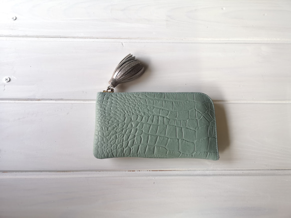 【2025年人気No,4】使い安くてコンパクト☆L字ファスナー長財布『coronコロン』ライトブルーグリーン 3枚目の画像