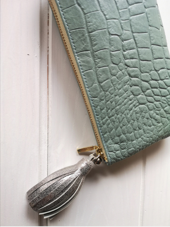 【2025年人気No,4】使い安くてコンパクト☆L字ファスナー長財布『coronコロン』ライトブルーグリーン 4枚目の画像