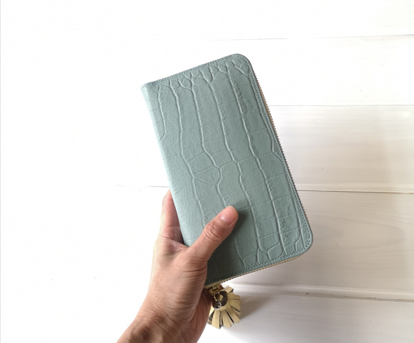 【再販&受注生産】収納力重視！長財布〈TORON〉lightbluegreenライトブルーグリーン 2枚目の画像