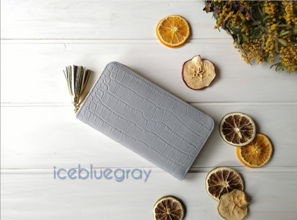 【受注生産】収納力重視！長財布〈TORON〉icebluegrayアイスブルーグレー 1枚目の画像