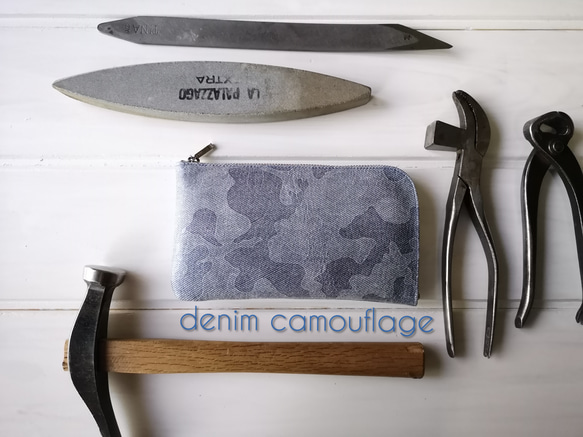 ☆使いやすくてコンパクト☆L字ファスナー長財布『coronコロン』denim camouflage 1枚目の画像