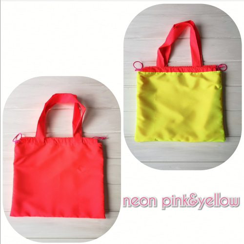 neon sign 巾着バッグ 受注生産】3色展開☆ネオンカラー巾着ショッピングバッグSサイズ