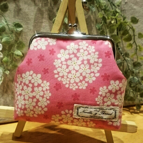 がま口財布(ぷっくり桜小花玉柄☆ピンク) 1枚目の画像