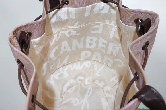 2wayショルダー巾着バッグ　ボタニカル柄×ピンク 7枚目の画像