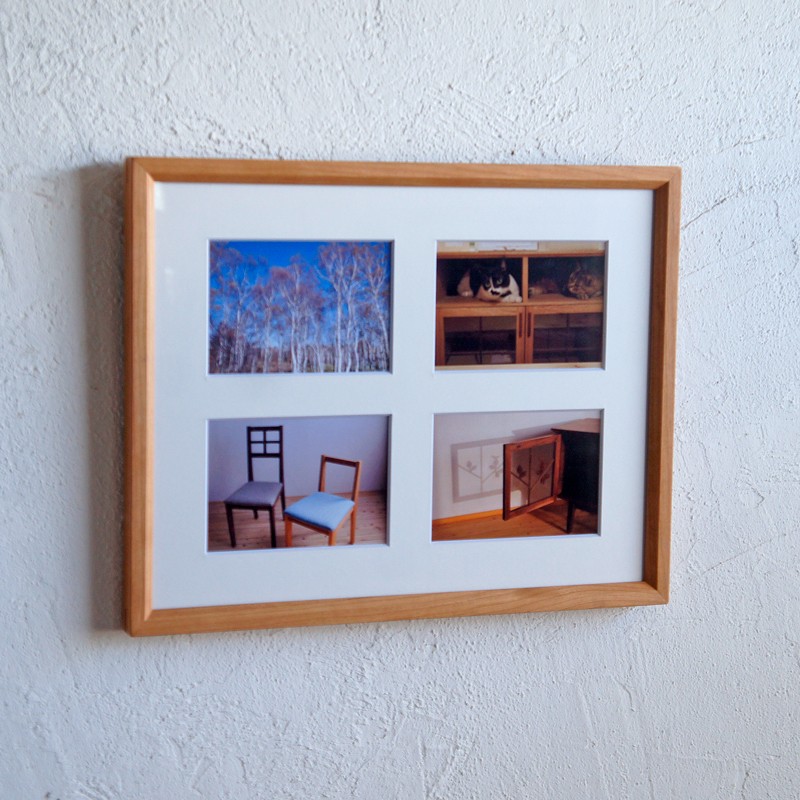 NARROWフレーム マット付き（写真L判×4枚）タテ／ヨコ兼用　樹種選択<受注製作＞