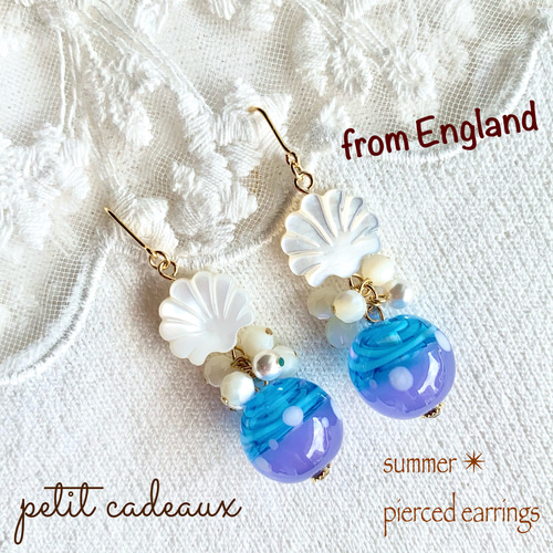 イギリス発夏色ランプワークビーズピアス ピアス（フック・チェーン  