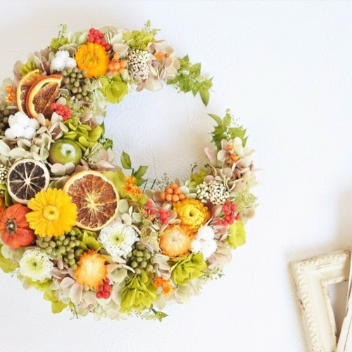 ハーベストリース25㎝ プリザーブドフラワー ハロウィン フルーツ