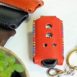 ホンダ　Nシリーズスマートキー　赤のオイルレザー　　４窓キーカバー　本革手縫い 1枚目の画像