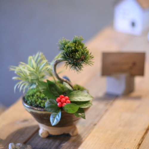 五葉松九重のお正月寄せ植え♡盆栽♡ アートフラワー ratelgreen 通販