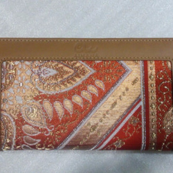 アンティーク帯と牛革の長財布　キャメルｘペルシャ 1枚目の画像
