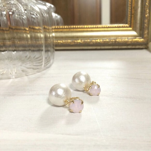 桜色ストーン.大粒14㎜パールピアス ピアス（その他） KAYT 通販