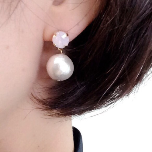 大粒バロックパールピアス サージカルステンレス