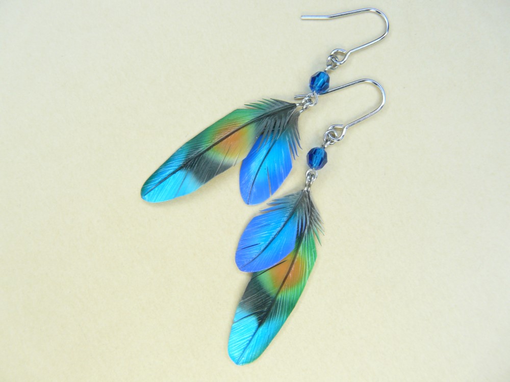 粘土の羽根飾り＿コザクラインコ＿ピアス/イヤリング＿小 T中