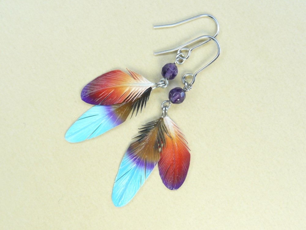 粘土の羽根飾り＿リュウキュウアカショウビン＿ピアス/イヤリング＿小・R中