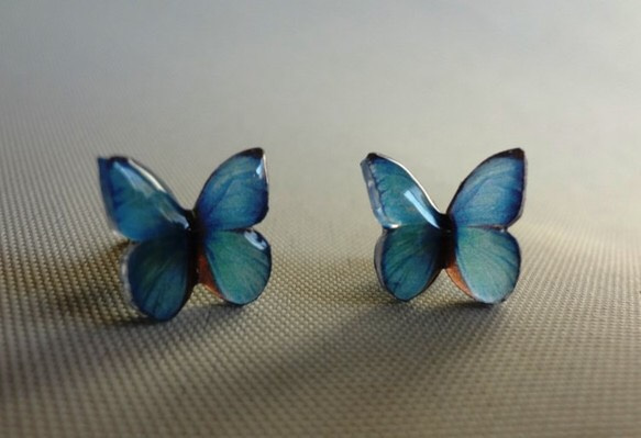 小さな蝶のピアス（モルフォ蝶） 3枚目の画像