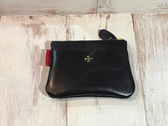 本革ポーチ 外ポケット付き ゴールドクロス ポーチ GIN6SAGA