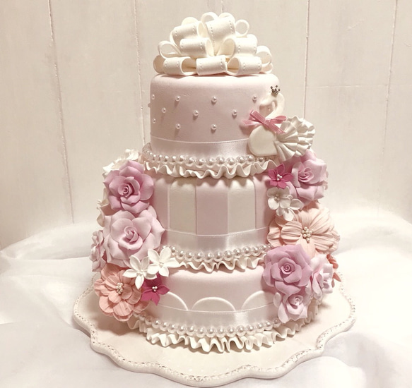 ピンクりぼんのクレイケーキセット リボンのクレイケーキ＊色