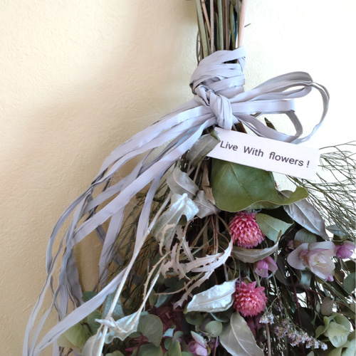 H約40cm♡優しいピンクの千日紅♡ふんわりドライフラワースワッグ  