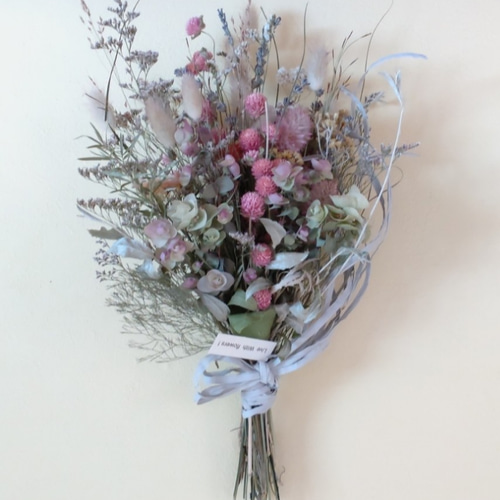 ふんわりピンク❁ドライフラワースワッグ ピンクのふわふわドライフラワースワッグ ドライフラワーブーケ