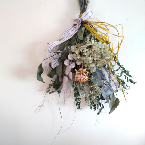 専用＊モノトーン　ドライフラワースワッグ ニゲラのサーカス モノトーンスワッグ」ドライフラワースワッグ 花束