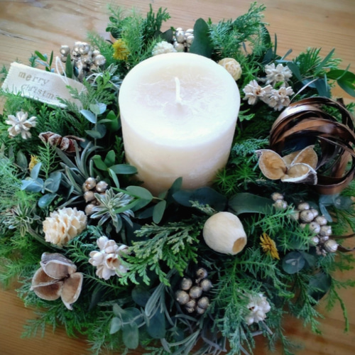 クリスマスリース　キャンドルC クリスマス2025〘Creema限定〙Xmas森のフレッシュキャンドルリース