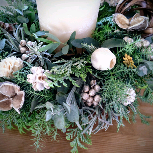 クリスマス2025〘Creema限定〙Xmas森のフレッシュキャンドルリース