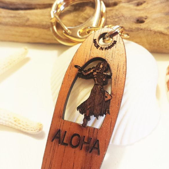 ハワイアン コア(hawaiian Koa Wood)キーホルダー　フラガール 3枚目の画像