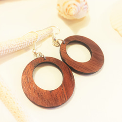 ハワイアン コア(Hawaiian Koa Wood)ピアス Hoops 1枚目の画像