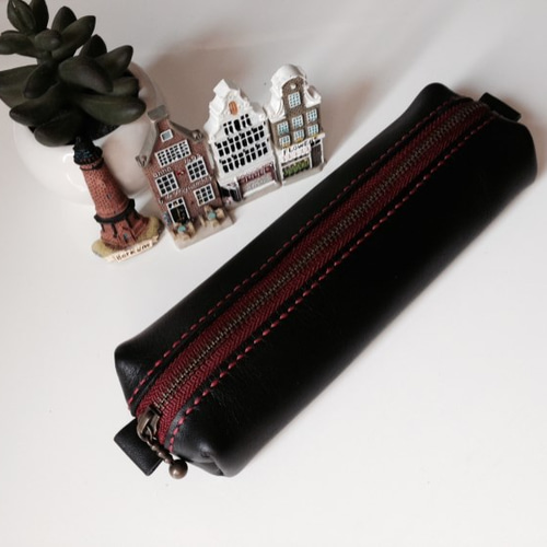 レザーペンケース 黒×赤ファスナー♪ ペンケース mica 通販 812623
