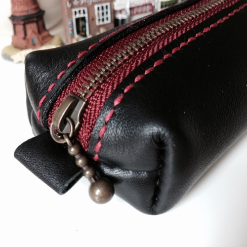 レザーペンケース 黒×赤ファスナー♪ ペンケース mica 通販 812623