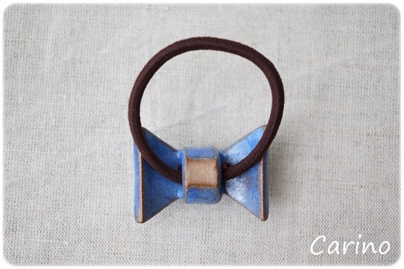 陶器のhairゴム(ribbon/青) 2枚目の画像