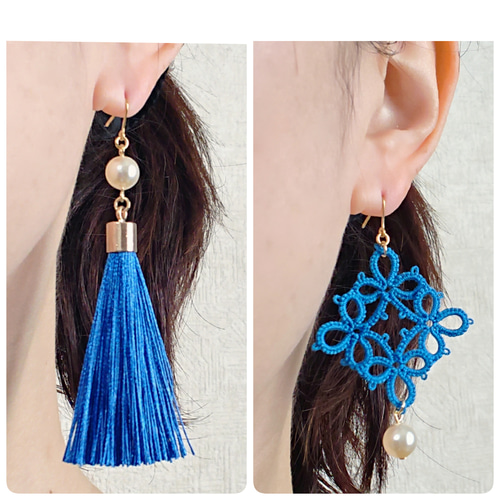 タッセルアジアンピアス(イヤリング)青 ピアス（その他
