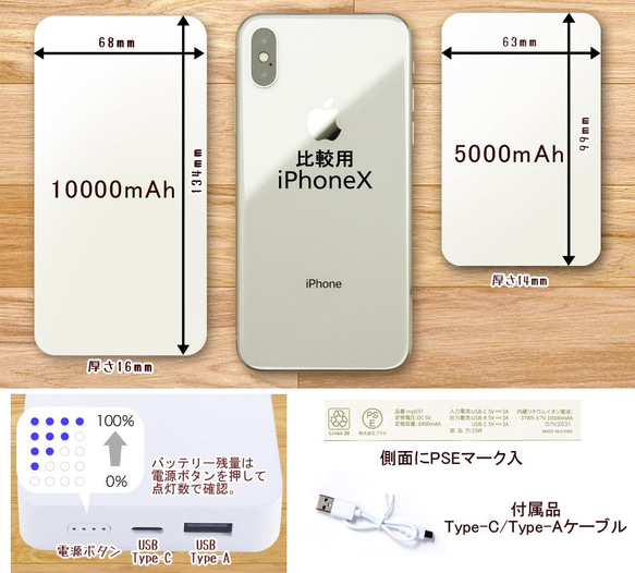 送料無料【高速充電タイプモバイルバッテリー”Spring"】受注生産 2枚目の画像