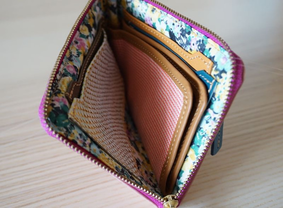 裏地も　かわいい　コンパクト　ミニL財布　ピンク 4枚目の画像