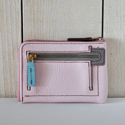 裏地も　かわいい　コンパクト　ミニL財布　うすピンクシボ 1枚目の画像