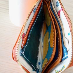裏地も　かわいい　コンパクト　ミニL財布　　オレンジシボ 4枚目の画像