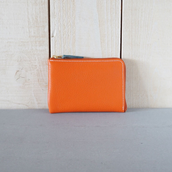 裏地も　かわいい　コンパクト　ミニL財布　　オレンジシボ 6枚目の画像