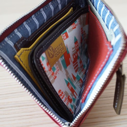 【5月末まで送料無料】裏地も　かわいい　コンパクト　ミニL財布　エンジ 2枚目の画像