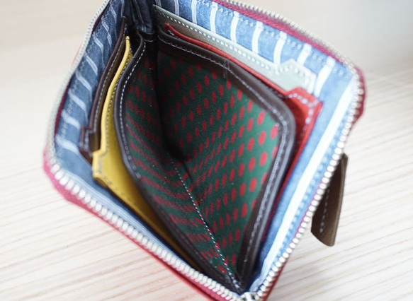 【5月末まで送料無料】裏地も　かわいい　コンパクト　ミニL財布　エンジ 3枚目の画像