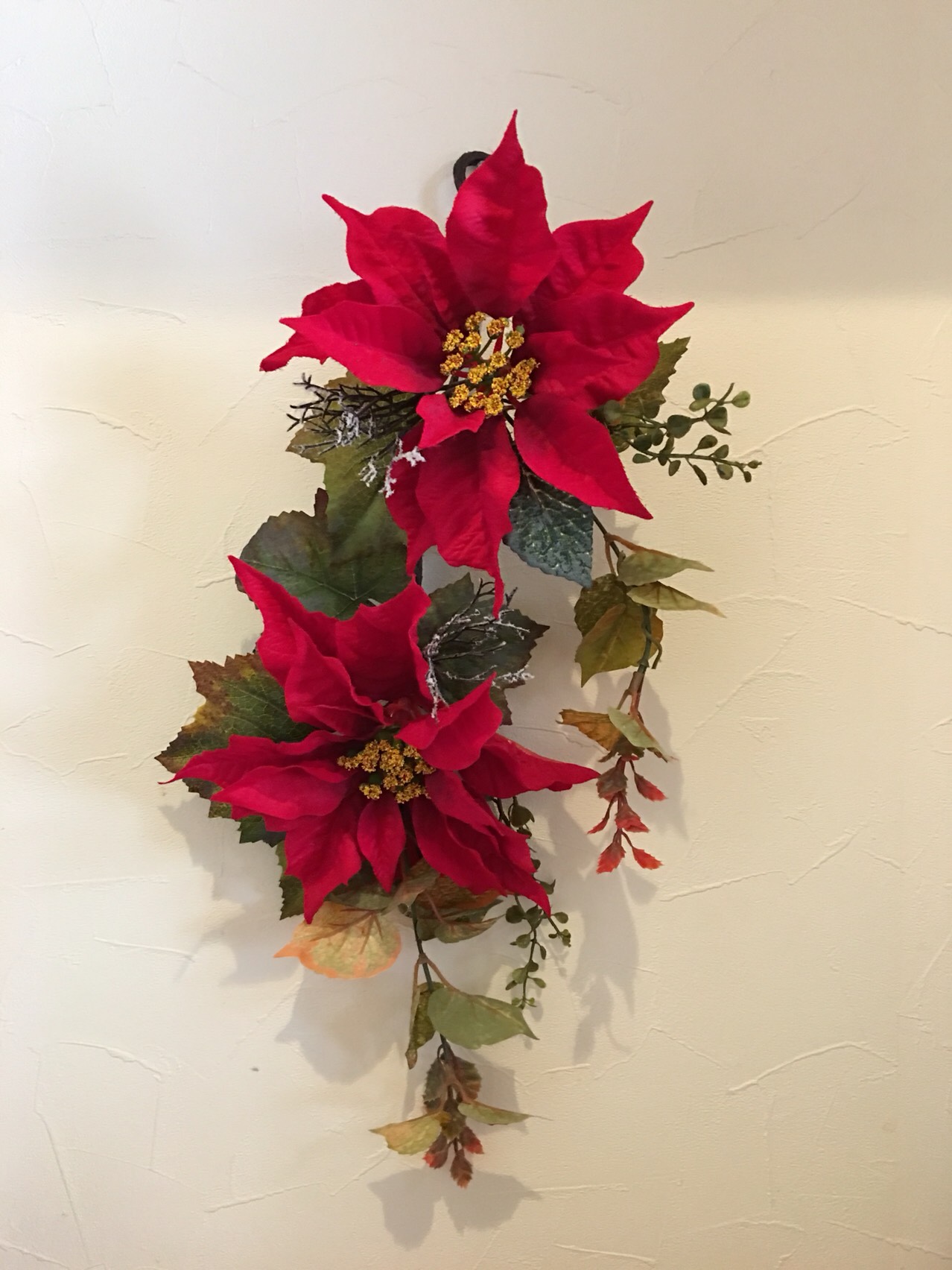 ❗️1点もの！クリスマス向けポインセチアのダブルガーランド