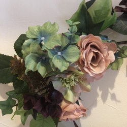 オーダー作品❣️ミルクティー色の薔薇とチョコレート色のアジサイのリース 5枚目の画像