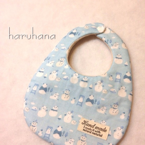 ふんわりダブルガーゼスタイ☆雪ぱんだ／水色 スタイ・よだれかけ