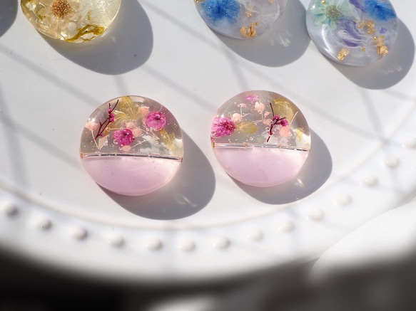 レジン ピアス エクリュホワイト 春 夏 ドライフラワー 1粒タイプ 不
